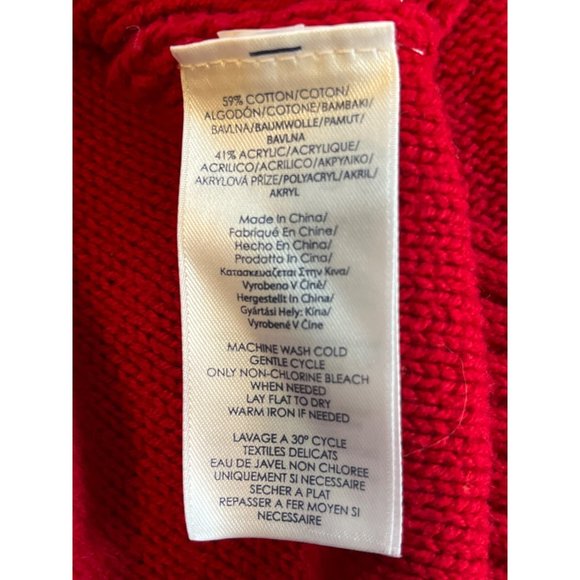 Chaps Sweater XL Red Cable Knit Front High Neck Acrylic Cotton Blend - Picture 7 of 8